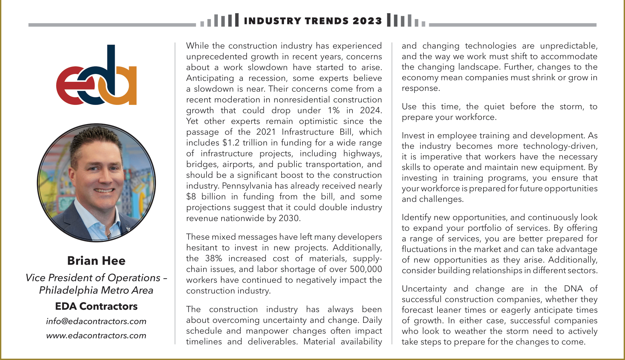 Article from Philadelphia Business Journals Industry Trends (Construction) Segment